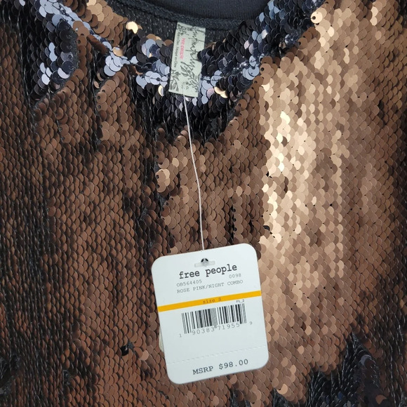 NWT FREE PEOPLE Seeing Double sequin Slip Dress in Black Size Small - Picture 3 of 9